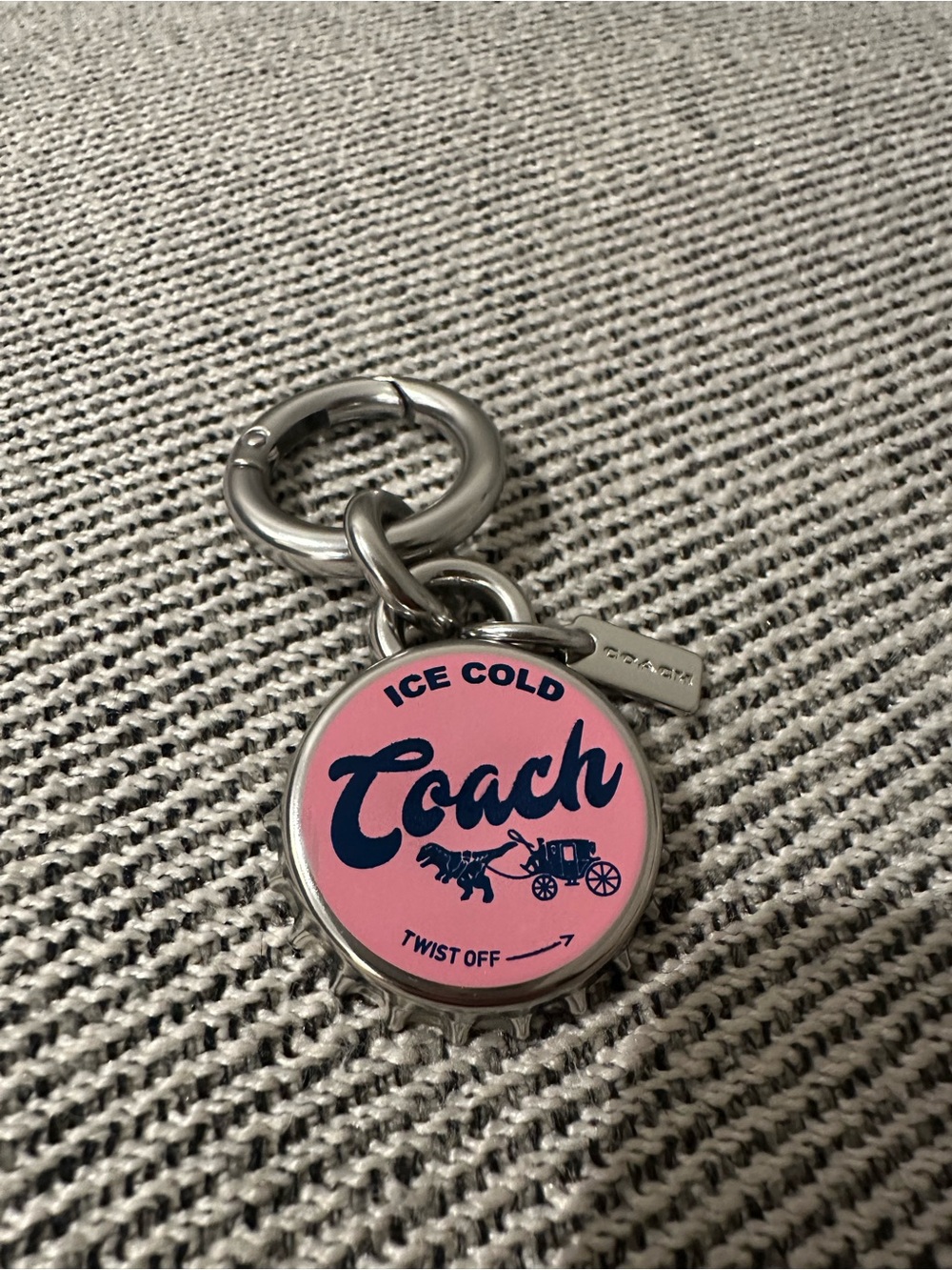 Authentic Coach "Ice Cold" Bottle Cap Key Charm / Bag Charm - Pink